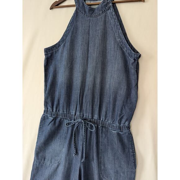 Cloth & Stone Denim Jumpsuit Womens Size Medium Blue Cotton Tencel Pockets - Picture 2 of 10